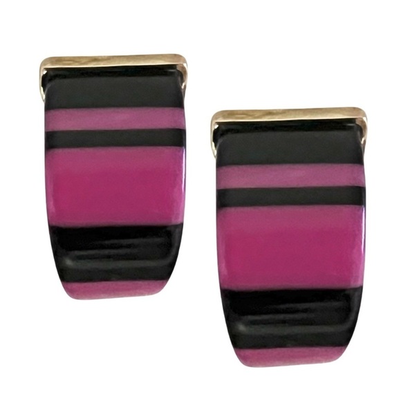 KATE SPADE • Vintage Bronwyn Resin Striped Huggies Hoop Earrings - Picture 3 of 6